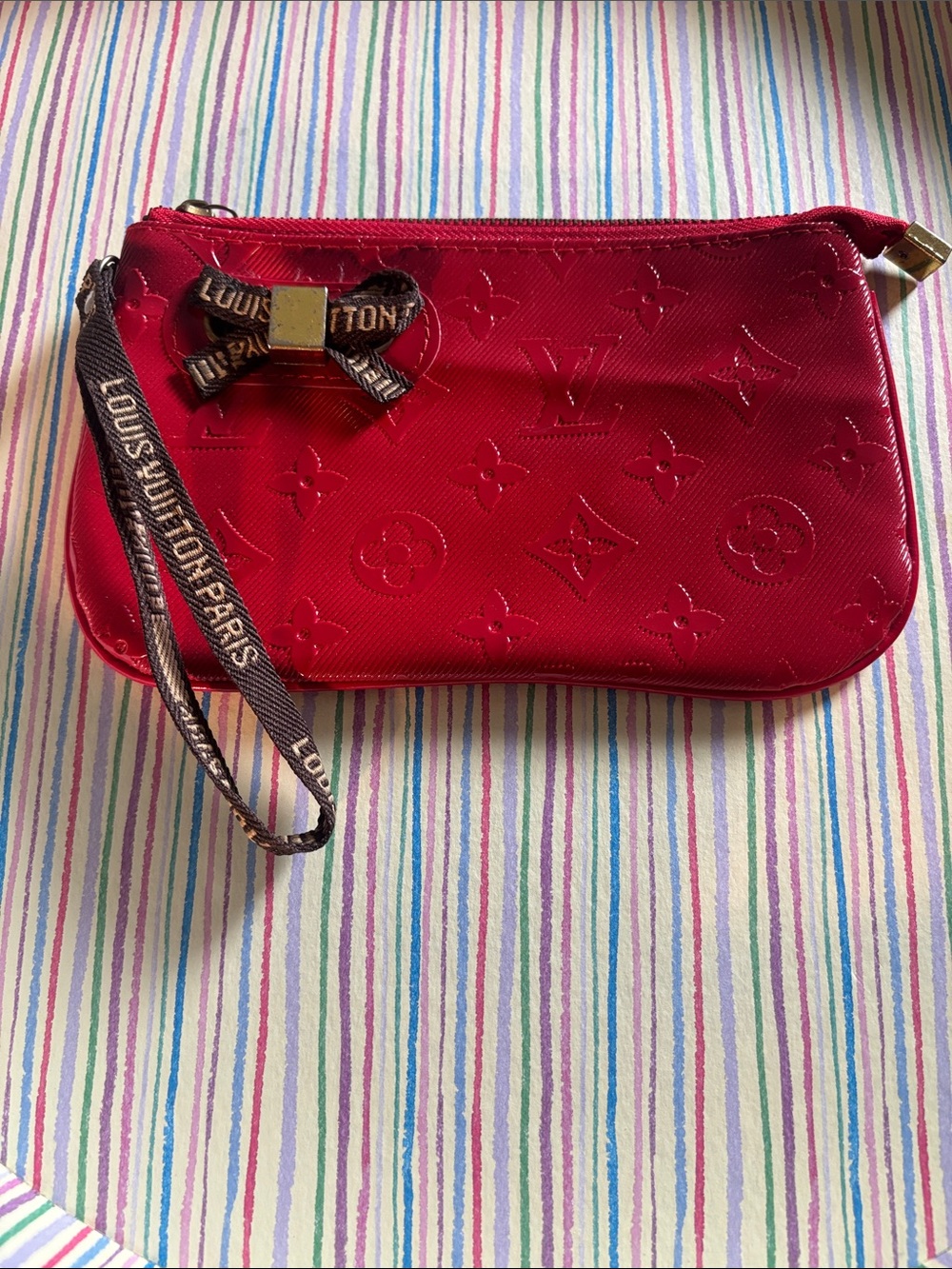 Louis Vuitton Red Vernis Monogram Wristlet with Bow Charm